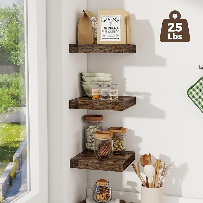 Fun Memories Square Floating Shelves for Wall, 9.3" W x 9.3" D x 1.4" H, Shelves for Wall with Invisible Brackets, Small Wood