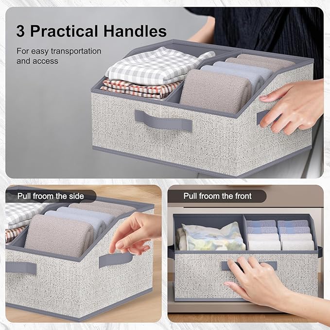 Closet Storage Bins 6 Pack, Large Closet Organizer Baskets with Divider & Handles,Trapezoid Fabric Shelf Organizers, Collapsi