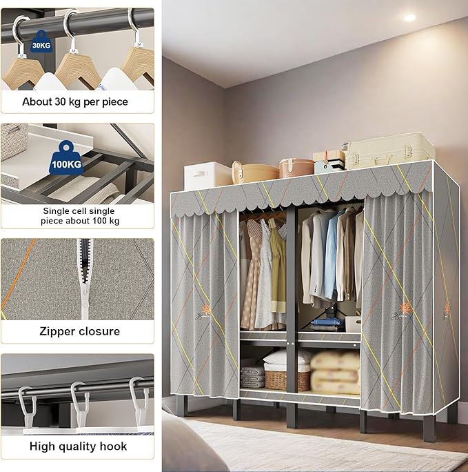 Large Portable Closets for Hanging Clothes | Heavy Duty Clothes Rack with Cover Foldable | Max Load 1000LBS Portable Wardrobe