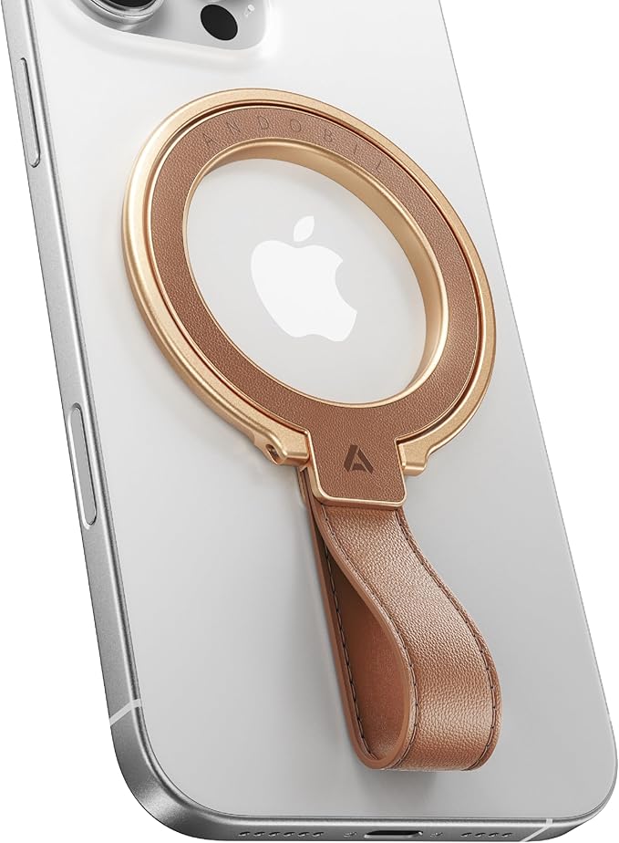 andobil [2026 Premium Leather] Magnetic Phone Grip for MagSafe [Longest Durable] Adjustable Phone Ring Kickstand with Leather Loop Compatible with MagSafe Accessories&iPhone 17 Air 16 15 14 13 Pro Max