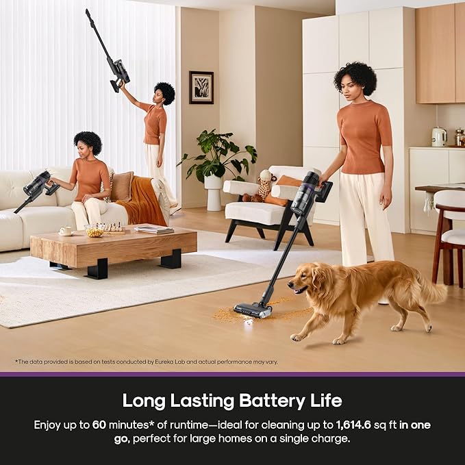 Eureka Cordless Stick Vacuum Cleaner ReactiSense 440, 60-Min Runtime, Anti-Tangle Brushroll, Intelligent Sensing Technology, 