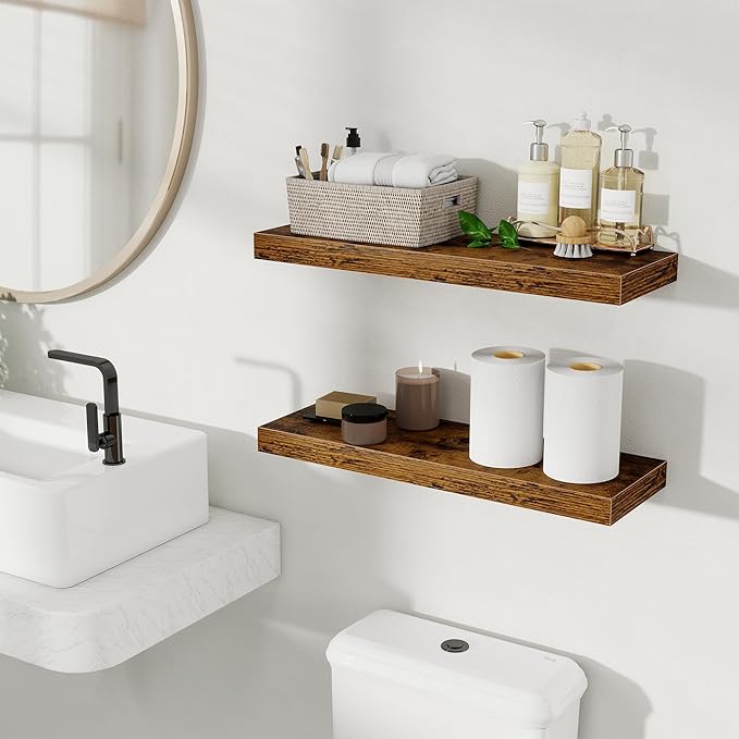 Fun Memories Floating Shelves for Wall, Rustic Wood Wall Mounted Shelves for Bathroom, Bedroom, Living Room and Kitchen, Stor