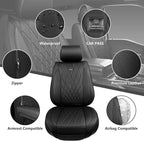 CAR PASS Leather Seat Covers Full Set, Luxury Seat Protector for Cars, Waterproof PU 5-Seat Car Seat Covers Universal for SUV
