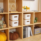 Citylife Storage Bins with Bamboo Lids 7QT Plastic Storage Containers Stackable Organizer Boxes with Handle for Desk Snacks, 