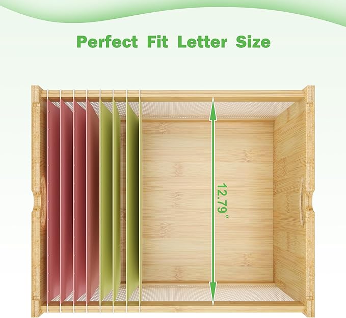 Hanging File Box Organizer for Letter Size 2 Pack, Bamboo Acrylic File Folder Storage with Lid Clear Wooden Moving Boxes Wood