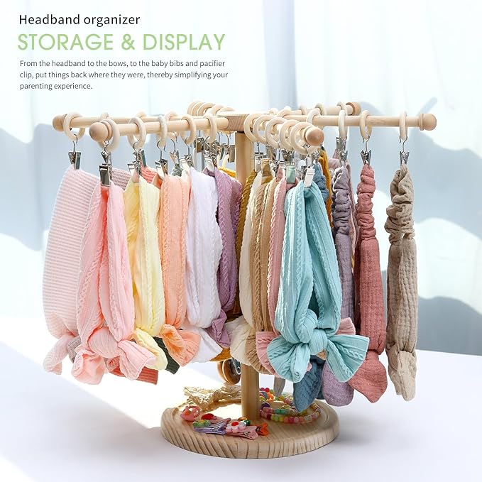 POVETIRE Headband Holder Bow Organizer for Girls,360 Rotating Hair accessories Organizer Storage Baby Headband Display Stand 