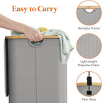 Lifewit 150L Laundry Basket with Lid, Clothes Hampers for Laundry with Bamboo Handles and 2 Removable Laundry Bags, Large Fol
