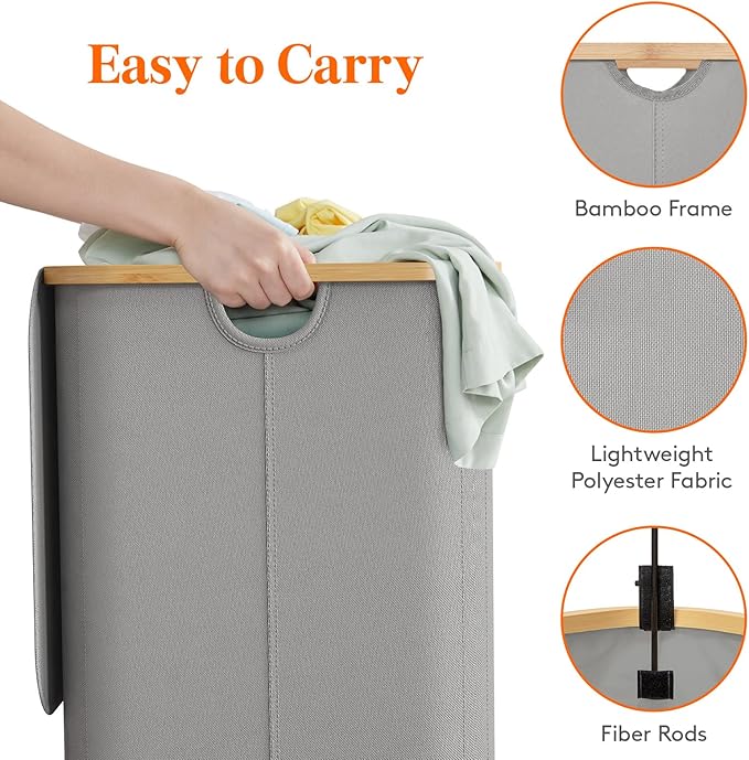 Lifewit 150L Laundry Basket with Lid, Clothes Hampers for Laundry with Bamboo Handles and 2 Removable Laundry Bags, Large Fol