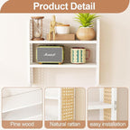2-Tier Rattan Shelf, White Rattan Bookshelf Wall Mounted, Handmade Woven Display Shelf, Decorative Boho Shelves for Entryway,