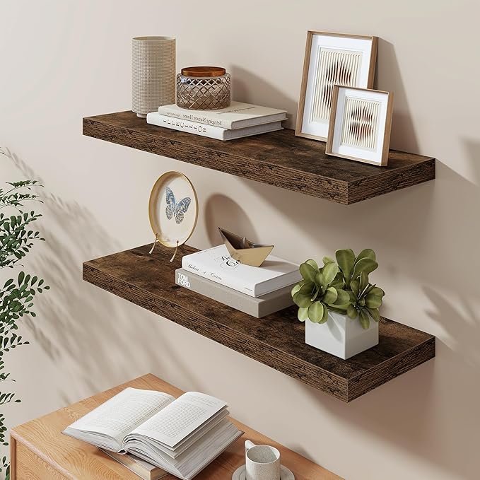 36"W x 9.3"D Floating Shelves for Wall, Wall Mounted Bathroom Shelves 2 Pack Deep Floating Shelf for Bedroom Kitchen Living R
