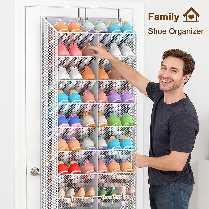 30 Pairs Over the Door Shoe Organizer, Breathable Mesh Pocket Hanging Shoe Storage for Closet, 10-Tier Door Shoes Rack, Handi