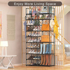 Kottwca 2 Row 10 Tier Tall Shoe Rack Organizer for Closet Entryway, 40-45 Pair Shoe Boot Storage Rack, Metal Shoe Shelf Small