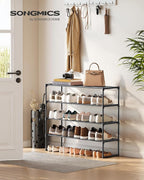 SONGMICS Shoe Rack, 4-Tier Shoe Organizer, Metal Storage Shelf, Upright or Upside Down, for 20-25 Pairs, Stackable, for Entry