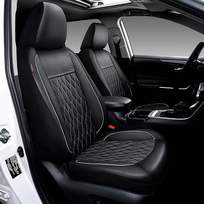 CAROMOP Faux Leather Car Seat Covers 2 Front Set,Luxury and Comfortable Seat Covers for Cars, Airbag Compatible Car Interior 