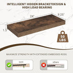 24 Inch Floating Shelves, 3D Textured 24"x9.25"x1.5" Inch Deep Floating Shelves for Wall, Wooden Shelves for Bathroom, Bedroo