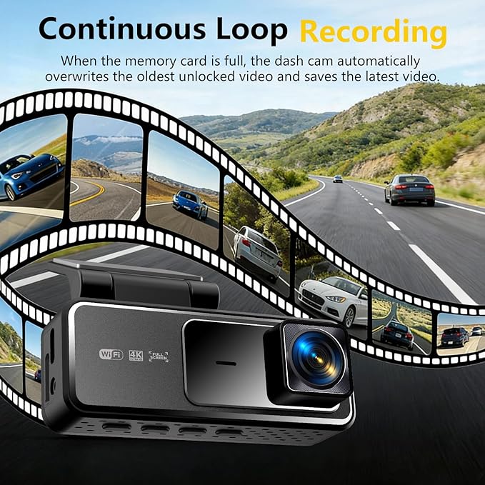 4K Dash Cam with Built-in WiFi, Front Car Camera, APP Control, Night Vision, 24H Parking Monitor, 170° Wide Angle, G-Sensor, 