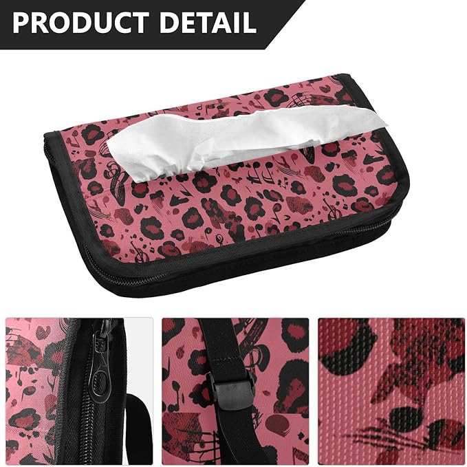 Car Tissue Holder Car Visor Organizer Tissue Box Holder for Car Sun Visor Organizer with Car Vehicle Accessories Essentials Interior for Women Men Leopard Print Notes Red