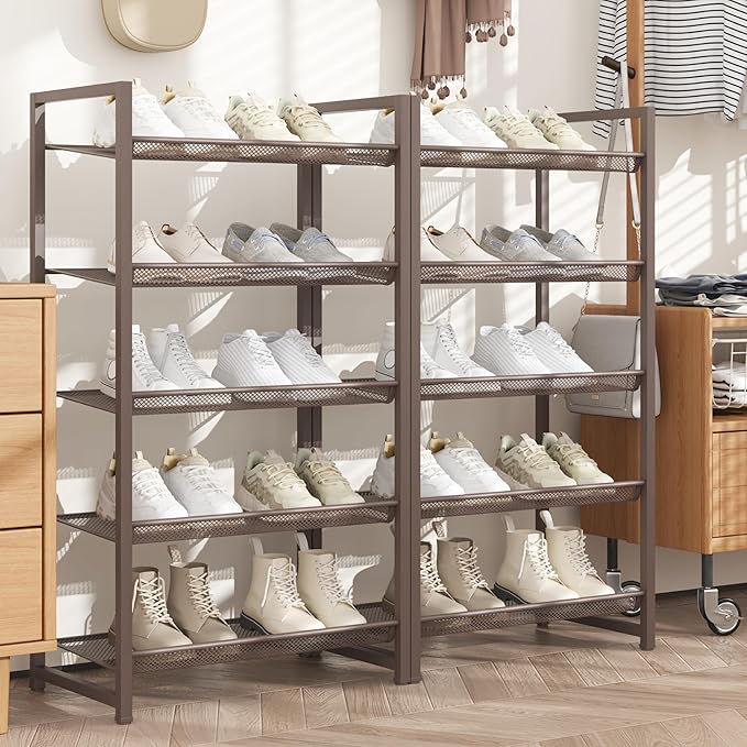 10 Tier Shoe Rack, Tall Metal Shoe Storage with Adjustable Shelves, Holds 20-25 Pairs, Stackable Shoe Stand for Garage Hallwa