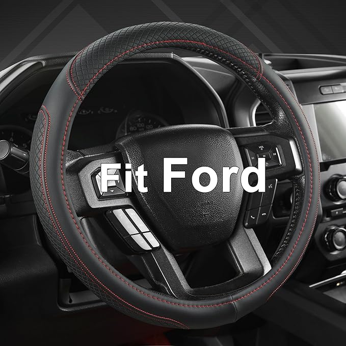West Llama Car Steering Wheel Cover for Ford F-150, F-250, F-350, Expedition (Black +Red-Large Size)