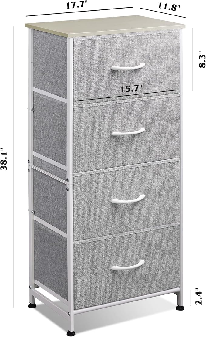 WLIVE 4 Drawers Dresser for Bedroom, Light Grey Fabric Clothes Storage Organizer Unit, Dresser for Hallway, Entryway, Closets