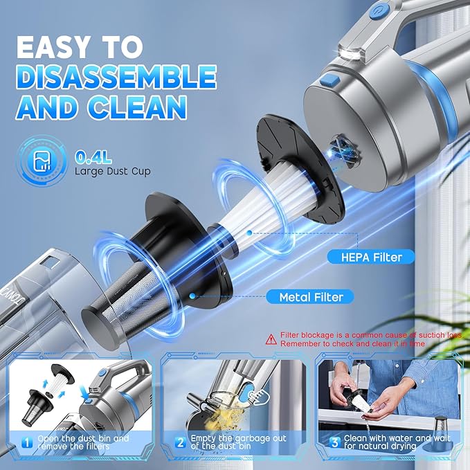 JONYJ Handheld Vacuum Cordless, 16000PA Strong Suction Hand Held Car Vacuum Cleaner, Portable Hand Vacuum Rechargeable with M