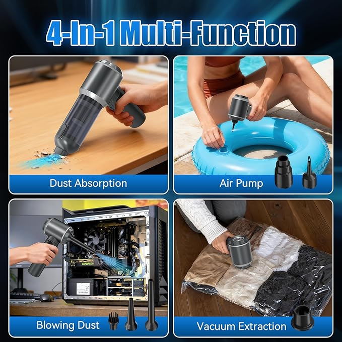 WUDOO 4-in-1 Car Vacuum Cleaner Portable Cordless Dust Remover 20,000 Pa Brushless Motor Powerful Handheld Wireless Charging 
