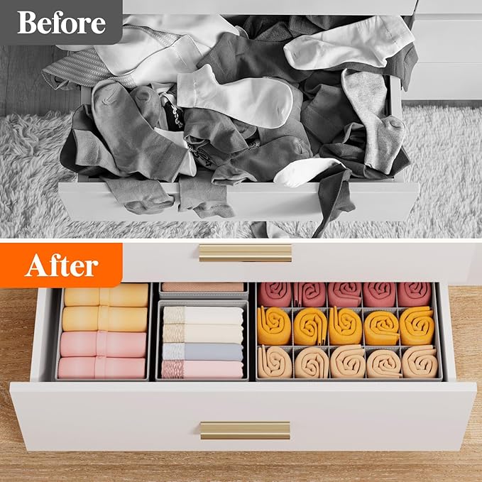 Lifewit Underwear Drawer Organizer for Closet 8 Pack, 3 Sizes Dresser Organizer Dividers, Deep Fabric Foldable Drawer Storage