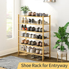 6-Tier Bamboo Shoe Rack for Entryway, Stackable | Heavy Duty | Multi-Function, Free Standing Shoe Racks for Bedroom Hallway C