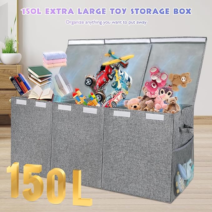 Extra Large Toy Storage Organizer with Lid, Large Toy Box Collapsible Toy Chest Storage Box Design - Toys Bin with Dividers f