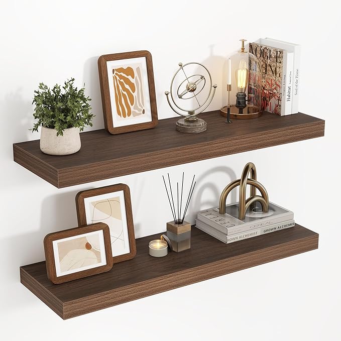 32 Inch Floating Shelves, 3D Textured Wood Grain, 32"x9.25"x1.5" Inch Deep Floating Shelves for Wall, Wooden Shelves for Bath