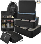 8 Set Packing Cubes for Travel,Suitcase Organizer Bags for Luggage with Shoe & Hanging Toiletry Bag, Vacation Essentials & Ac