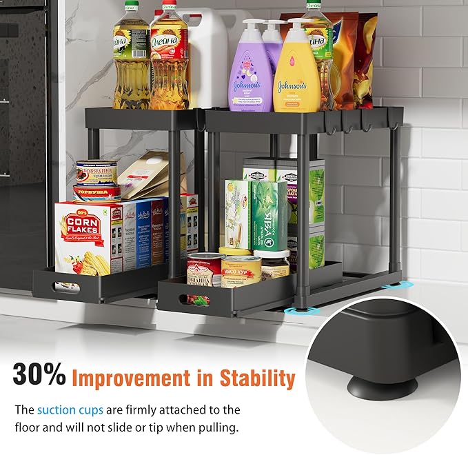 2 Pack Pull-Out Storage Organizers, Under Sink Organizer and Storage for Bathroom & Kitchen,Multi-Purpose Under Cabinet Organ