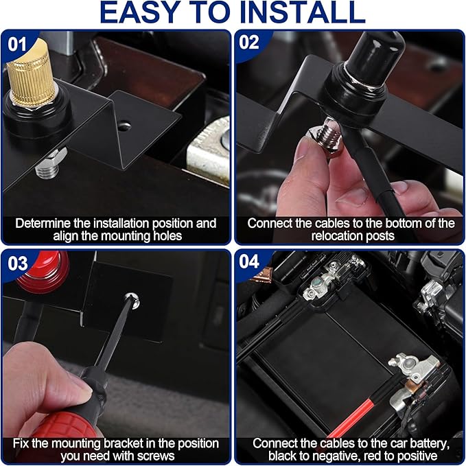 Battery Relocation Kit, Battery Jump Post Kit Heavy Duty Remote Battery Terminals Charging Post with Bracket Cable Compatible with UTV ATV Car Trucks RV Tractor Boat