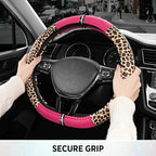 Road Comforts Leopard Steering Wheel Cover for Women, Cute Anti-Slip Microfiber Leather, Fits D Shape Flat Bottom Steering Wh