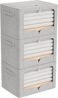 FHSQX 3 Pack Clothes Storage Bins Foldable Metal Frame Storage Box Extra Large Stackable Linen Fabric Organizer Set with Carr