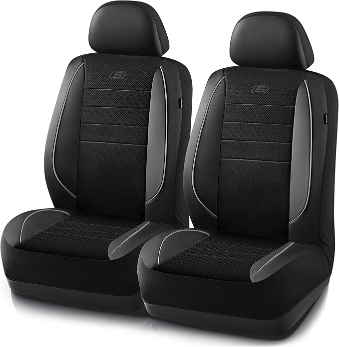 Skechers Air-Cooled Memory Foam Seat Covers,Mesh Thick Car Seat Covers,Piping Leather Car Seat Covers Front Seats,Airbag Comp