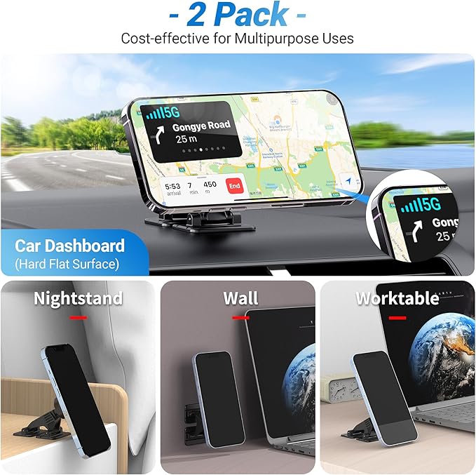 PROfezzion 2-Pack Compatible with MagSafe Car Mount, Magnetic Phone Holder for Car Dashboard, Home & Office Compatible with iPhone 17 16 15 14 13 12 Pro Max Plus Air, Mag-Safe Case & All Cell Phones