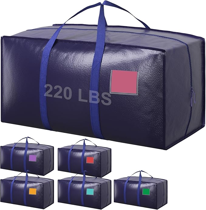 6 Pack Moving Bags with Full-Open Side Zipper, Extra Large 93L Heavy Duty Waterproof Foldable Storage Totes for College Dorm,