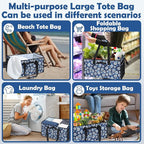 Muzale Extra Large Utility Tote Bag with Wire Frame Heavy Duty Grocery Bags Reusable Shopping Bags for Groceries with Handles Foldable XL Beach Bag for Travel Picnics Camping Car Trunk Organization