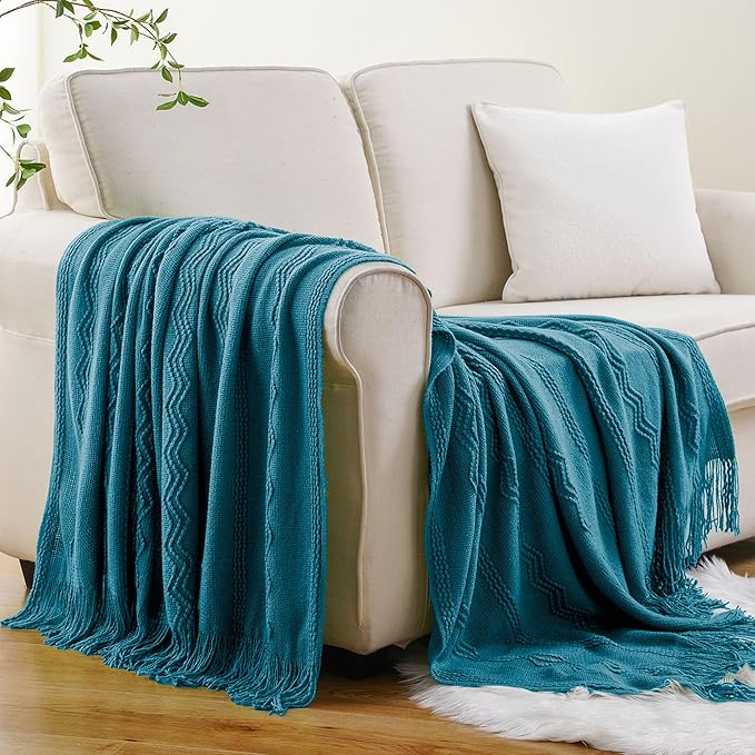 BATTILO HOME Teal Blue Throw Blanket for Couch, Decorative Throw Blanket for Sofa Bed Room Home Decor, 50"x60"