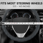 BDK Genuine Gray Leather Steering Wheel Cover for Car, Small 13.5-14 inch – Ergonomic Comfort Grip for Men & Women, Car Steer