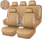 CAR PASS Bling Diamond Beige Leather Car Seat Covers Full Sets Interior Set, Waterproof Shining Glitter Sparkly Crystal Unive