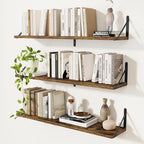 Floating Shelves, Wall Book Shelf with Brackets, 36 inch Wall Shelves Set of 3, Particle Board Wooden Shelf for Kitchen, Bath