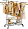 HYSEYY Heavy Duty Clothes Rack, Rolling Clothing Rack With Shelves Load 620 LBS, Double Rod Clothing Racks for Hanging Clothe