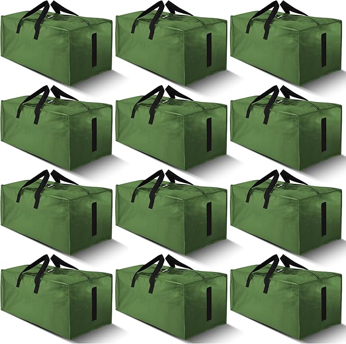 HOMESURE 12 Pack Large Strong Moving Bags with Zippers & Carrying Handles - Water-Resistant - Heavy Duty Storage Tote for Spa