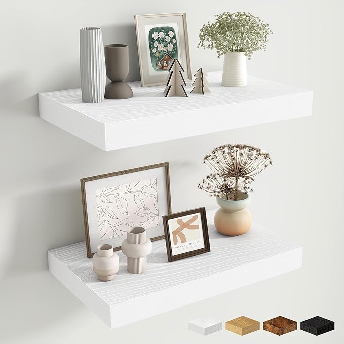 Fun Memories Wood Floating Shelves 16 Inch, 10 Inch Deep Shelves Wall Mount, Wall Shelves with Invisible Bracket, 16" Floatin