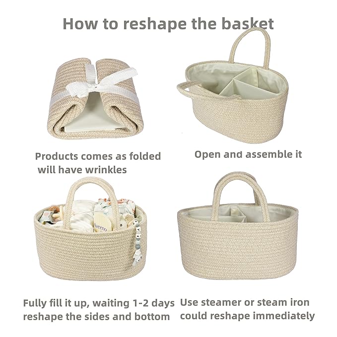Baby Diaper Caddy Organizer for Girl Boy Cotton Rope Nursery Storage Bin Basket Portable Holder Tote Bag for Changing Table C