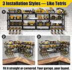 XLarge 64''W Power Tool Organizer Wall Mount | Modular&Corner-Fit 820lbs Garage Storage Rack with 8 Cordless Drill Holder | 4