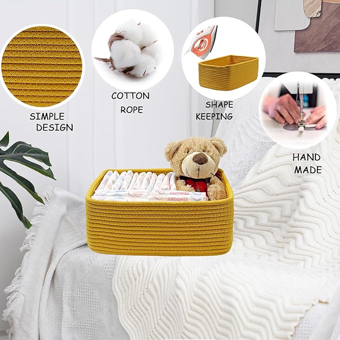 COMFY-HOMI 11.5"x7.5"x4.7" Storage Baskets for Organizing | Cotton Rope Woven Basket | Toy Storage Bin Box | Basket for Shelv