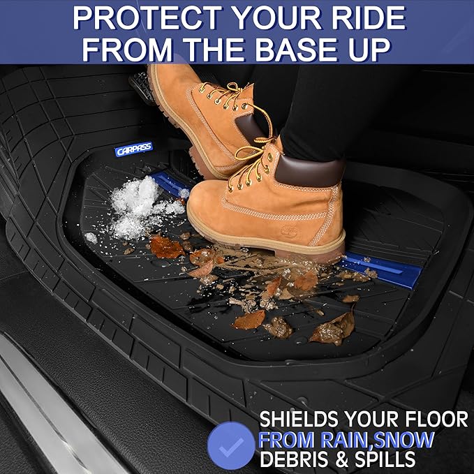 CAR PASS Tire Tread DeepDish Rubber Floor Mats for car Heavy Duty car mats All Weather, Universal XL~M Trim to Fit for Truck SUV Vehicle Automotive, Waterproof car mats 3 Piece(Blue Black)